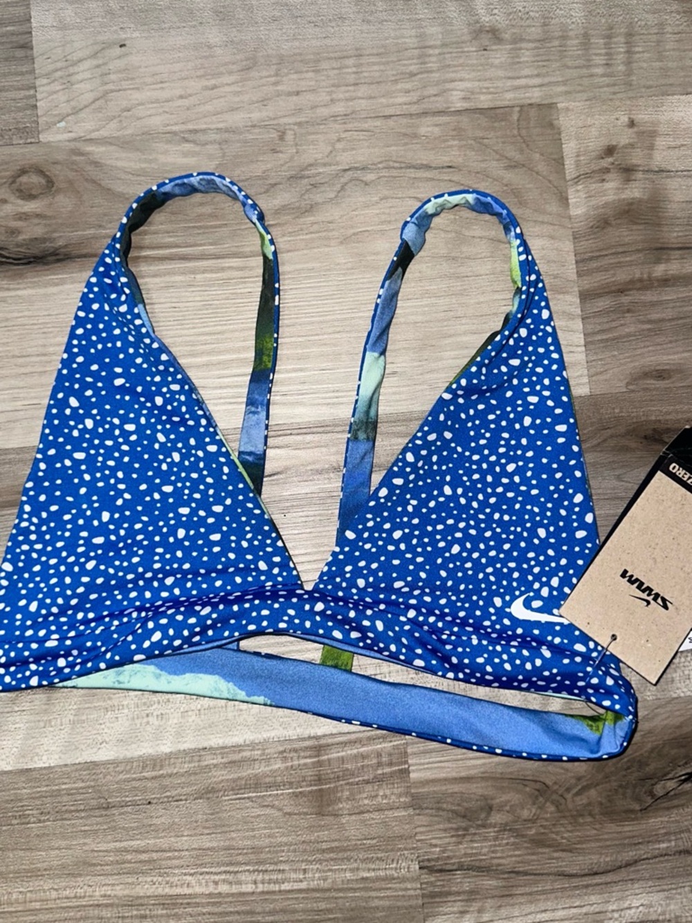 Nike Blue and Green Reversible Triangle Bikini Top